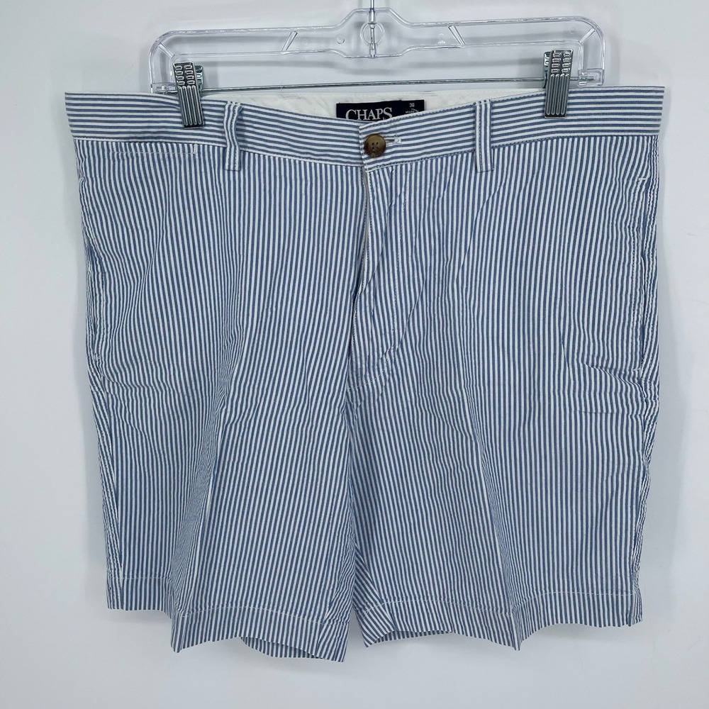 Chaps Men's Blue Striped Seersucker Flat Front Shorts Size‎ 36" Waist